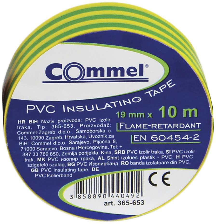 Изолационна лента цвят ЖЪЛТО-ЗЕЛЕН 0.13мм х 19мм, дължина 10м Commel, COMMEL, C365-653