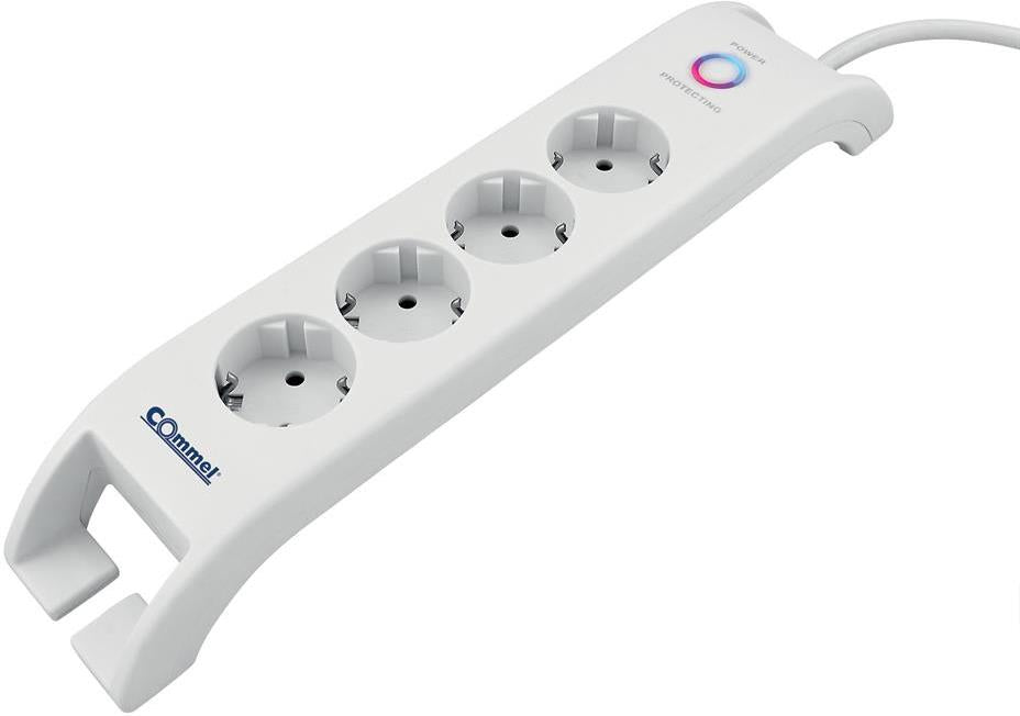Разклонител с копче БЯЛ 4x2P+E с 2xUSB тип А и гръмозащита, с кабел 2 метра / 1.5mm2 Commel, COMMEL, C380-108