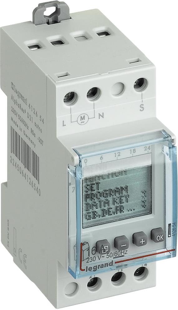 Реле за време, астрономично седмично, с LCD дисплей, 56x 1s, 1c/o 16A, 230Vac 2 модула Legrand, LEGRAND НИСКО НАПРЕЖЕНИЕ, 412654