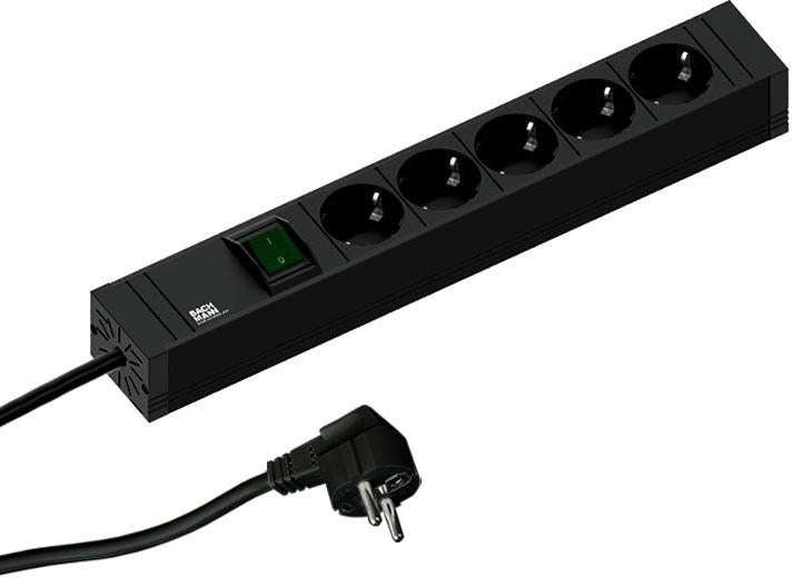 Разклонител ЧЕРЕН 5x2P+E с кабел 2 метра / 3x1.5мм2, копче, CONNECT LINE, Bachmann, BACHMANN, B420.0013