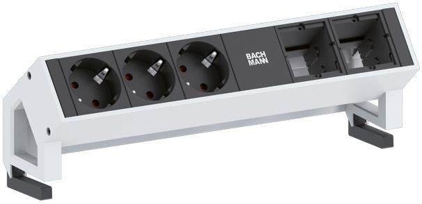 Модул DESK 2 с 3х Шуко и 2х празни модула, цвят Бял, Bachmann, BACHMANN, B902.201