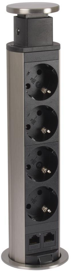 Мебелна колона Pop-Up, с контакти 4х шуко, 2x RJ45 Cat.6 FTP, кабел 2m, Ø60mm, Incara Tower Legrand, LEGRAND, 654977