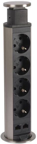 Мебелна колона Pop-Up, с контакти 4х шуко, 2x RJ45 Cat.6 FTP, кабел 2m, Ø60mm, Incara Tower Legrand, LEGRAND, 654977