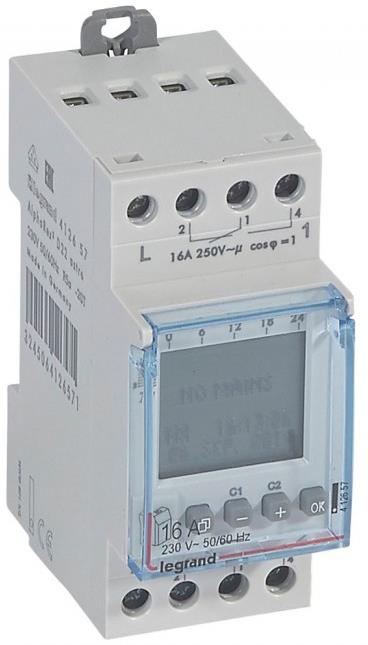 Реле за време, астрономично седмично, с LCD дисплей, 2x28 1s, 2c/o 16A, 230Vac 2 модула Legrand, LEGRAND НИСКО НАПРЕЖЕНИЕ, 412657