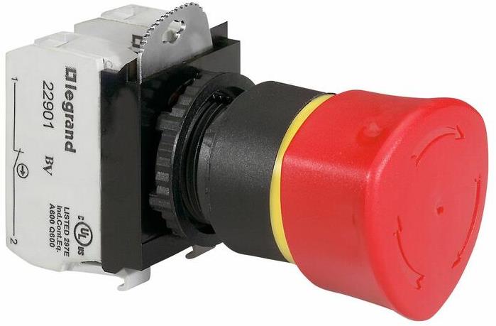 Авариен стоп червен Ф40мм 1NO-1NC Ø22mm Legrand, LEGRAND НИСКО НАПРЕЖЕНИЕ, 23726