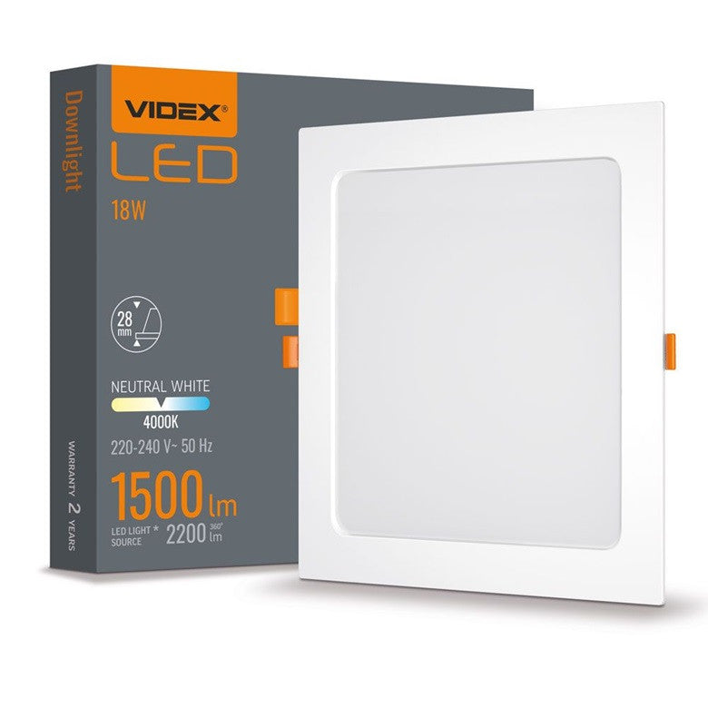 LED LAMPA VLE-DLBS-184 DOWNLIGHT SQ 18W/4K/WH VIDEX