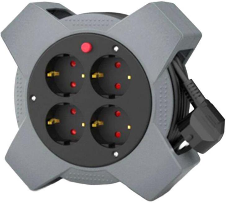Макара в кутия сива 5м IP20 H05VV-F 3G1.5mm2 термична защита 4 шуко Commel, COMMEL, C201-401