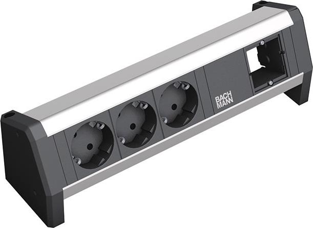 Модул DESK 1 с 3х Шуко и 1х празен модул, цвят Черен, Bachmann, BACHMANN, B902.000