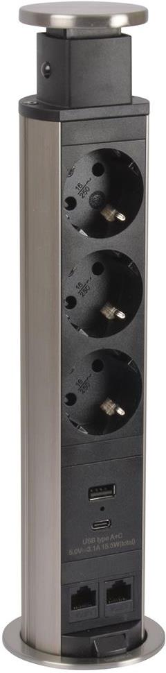 Мебелна колона Pop-Up, с контакти 3х шуко, 2х USB тип A+C, 2x RJ45 Cat.6 FTP, кабел 2m, Ø60mm, Incara Tower Legrand, LEGRAND, 654975