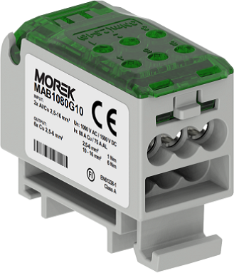 Разпределителен клемен блок ЗЕЛЕН 1P 80A OJL80A вх. Al/Cu 2x16 изх. 6x6mm² MOREK, MAB1080G10