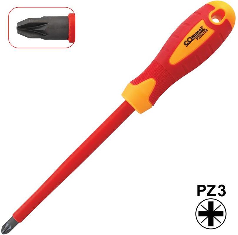Отвертка PZ3 8x150, VDE 1000V жълто-червена ръкохватка, Commel, COMMEL, C370-224