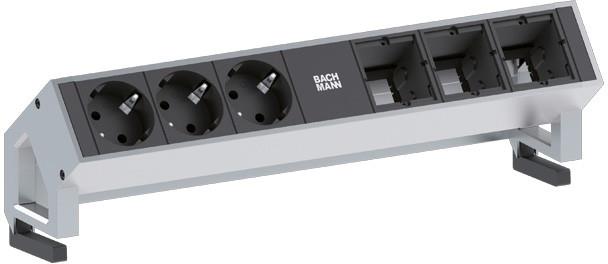 Модул DESK 2 с 3х Шуко и 3х празни модула, цвят Инокс, Bachmann, BACHMANN, B902.402