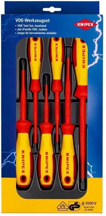 Комплект с 6 бр. отвертки VDE 1000V - 4х шлиц Slim и 2х PH Slim, Knipex - K002012V02