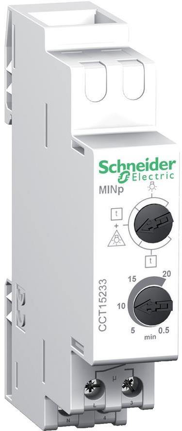Стълбищен автомат Acti 9 MINp, 2x 0.5m-20m, 1c/o 16A, 230Vac 1 модул SE, SCHNEIDER ELECTRIC НИСКО НАПРЕЖЕНИЕ, CCT15233