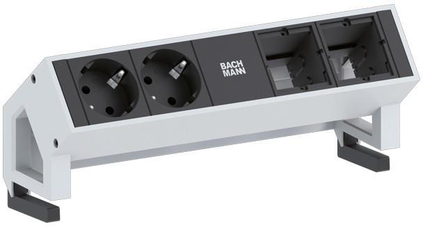 Модул DESK 2 с 2х Шуко и 2х празни модула, цвят Инокс, Bachmann, BACHMANN, B902.411
