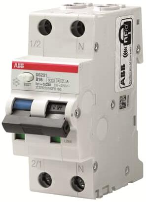 ДТЗ комбинирана DS201 1P+N 6A крива B 30mA тип AC 6kA 2 мод. ABB, 2CSR255080R1065