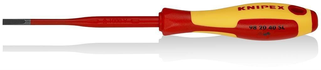 Отвертка шлиц 4.0 Slim, VDE 1000V жълто-червена ръкохватка 202мм, Knipex - K982040SL