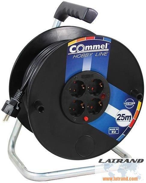 Макара черна 40м IP20 H05VV-F 3G2.5mm2 термична защита 4 шуко Commel - C0961