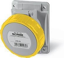 Промишлен контакт 2P+Е 16A 100-130V IP66/67, 4h серия Optima панелен монтаж 70х87мм Scame, 418.1660 ЖЪЛТ