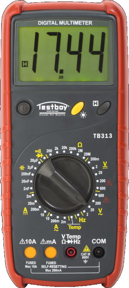 Дигитален мултицет със защита CAT III 2...600Vac/dc, 2mA…10A, LCD и звук, Testboy 313, TESTBOY, 4028532203139