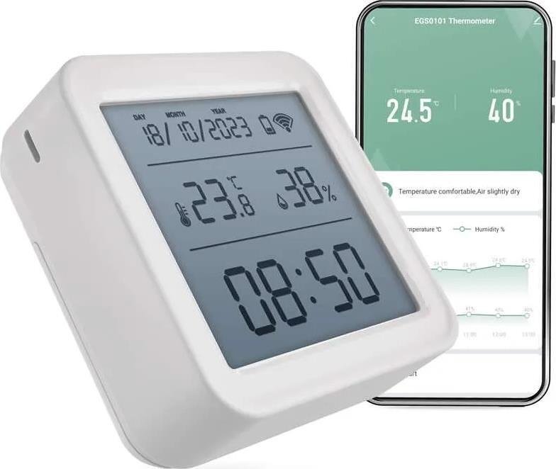 Датчик за влага и температура с дисплей и батерия ZigBee GoSmart EMOS