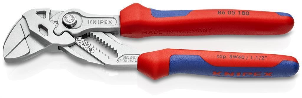 Клещи раздвижени, хромирани, синьо-червена ръкохватка 180мм, Knipex - K8605180