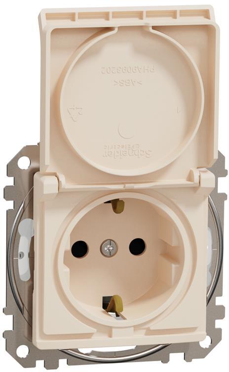 Контакт шуко с детска защита авт. и капак IP44 цвят Крем Sedna SE, SCHNEIDER ELECTRIC, SDD212024