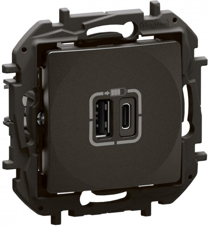 Розетка 2хUSB за зареждане тип A+C 3A 15W цвят Черен Niloe New Legrand, LEGRAND, NP3403BK