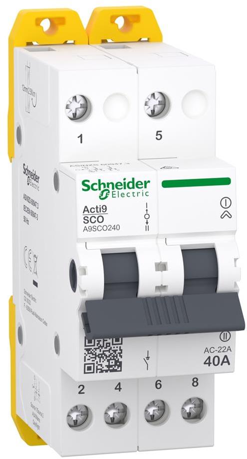 Ум шалтер I-0-II DIN монтаж Acti 9 iSSW 40A 2P 415V 2 мод. SE, SCHNEIDER ELECTRIC НИСКО НАПРЕЖЕНИЕ, A9SCO240