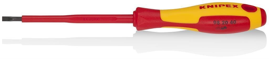 Отвертка шлиц 4.0, VDE 1000V жълто-червена ръкохватка 202мм, Knipex - K982040