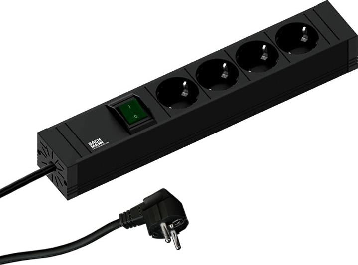 Разклонител ЧЕРЕН 4x2P+E с кабел 2 метра / 3x1.5мм2, копче, CONNECT LINE, Bachmann, BACHMANN, B420.0012