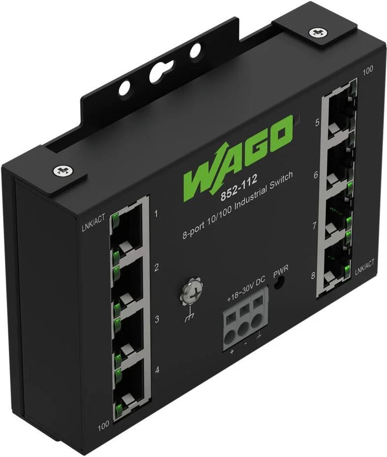 Мрежов комутатор, 8x 10/100 Mbps, за DIN монтаж, 18...30V DC Eco Wago, WAGO, 852-112