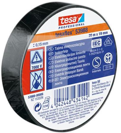 Изолационна лента цвят ЧЕРЕН tesaflex 53988 0.15мм х 19мм, дължина 20м tesa® Professional, TESA, 53988-00006-00