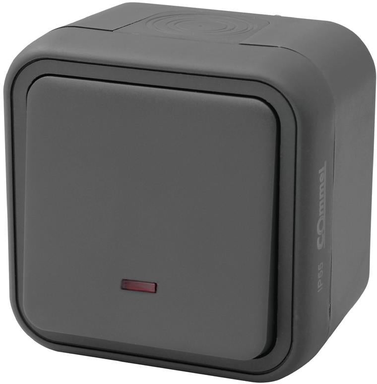 Бутон с подсветка за открит монтаж IP55 цвят Антрацит Bura Commel, COMMEL, C043-106