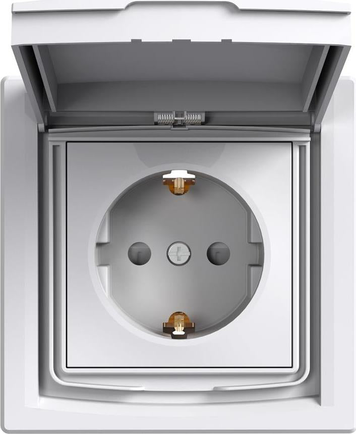 Контакт ШУКО 16A с капак IP44 и детска защита моноблок цвят Бял Asfora SE, SCHNEIDER ELECTRIC, EPH3100321