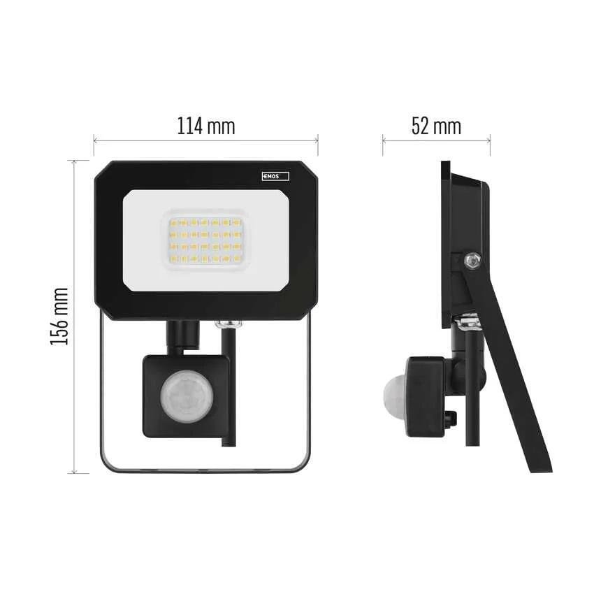 Прожектор LED 20W 4000K 2000lm 120° x 120° 25000h IP44 черен с датчик SIMPO EMOS