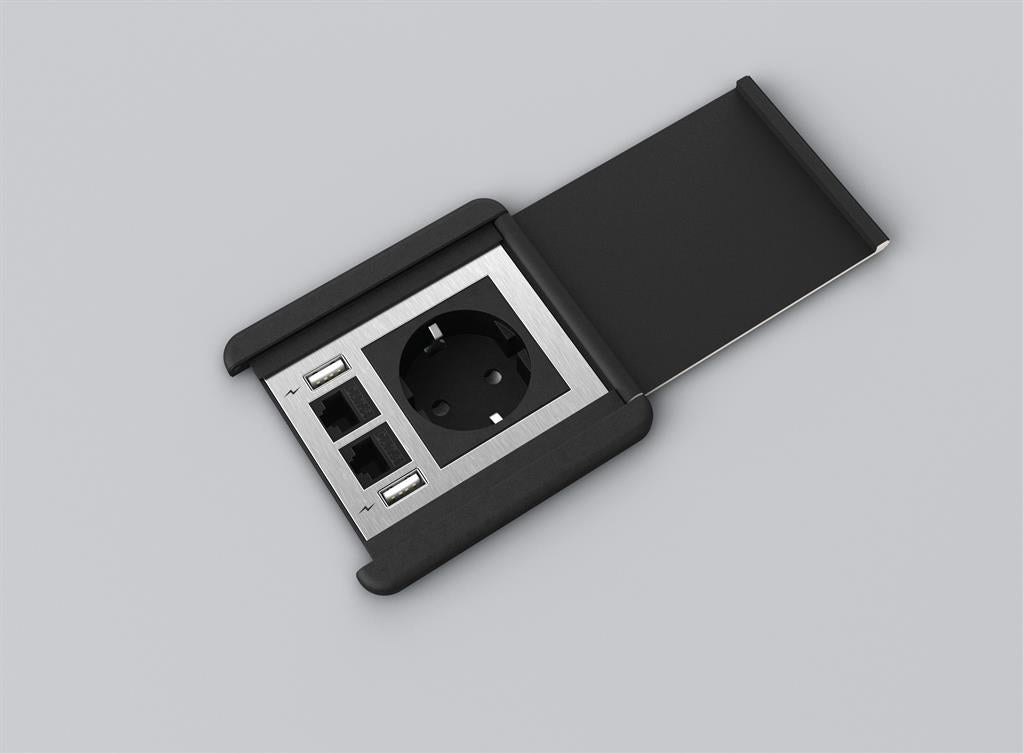 Модул SourceCover с 1х Шуко, 2x USB тип A, RJ45 Cat.6 и USB C, цвят Черен, Digitel, DIGITEL, DT14259