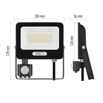 Прожектор LED 30W 4000K 3000lm 120° x 120° 20000h IP65 черен с датчик GLARO EMOS, ZS2334B