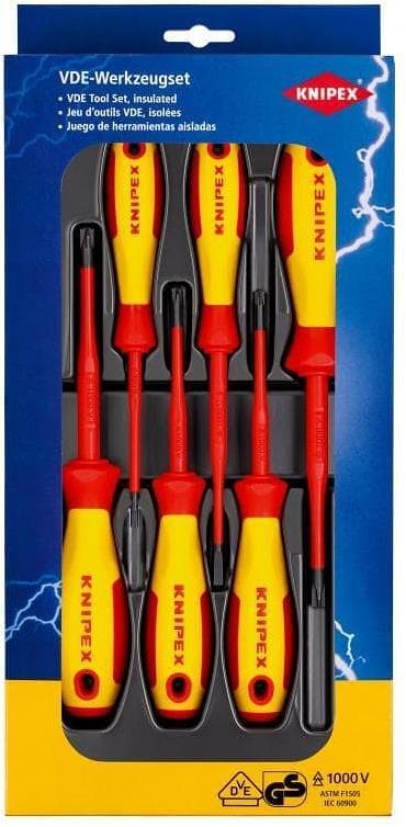 Комплект с 6 бр. отвертки VDE 1000V - 2х шлиц, 2х PH/S и 2х PZ/S, Knipex - K002012V05