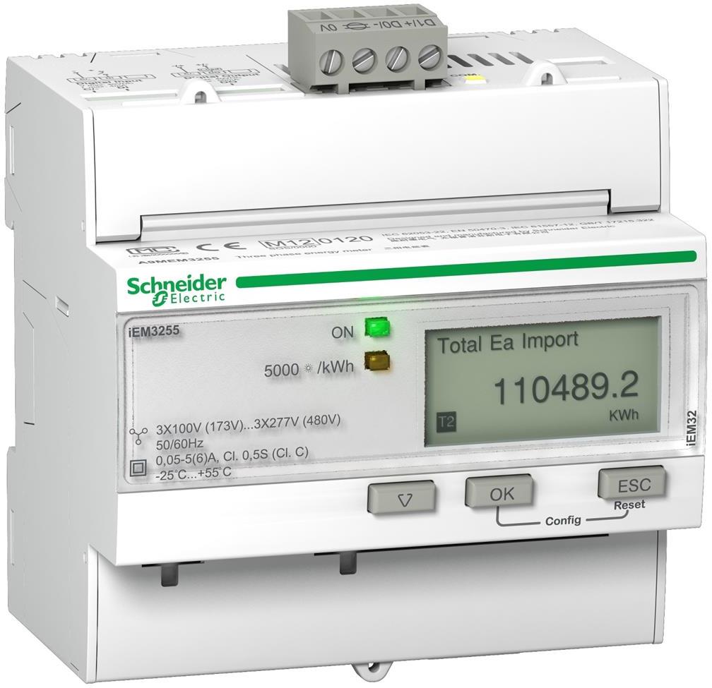 Трифазен електромер за ИНДИРЕКТНО мерене на ел. енергия Acti 9 iEM, Modbus, до 4 тарифи, за DIN монтаж 5 мод, MID SE, SCHNEIDER ELECTRIC НИСКО НАПРЕЖЕНИЕ, A9MEM3255