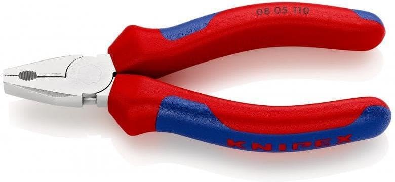 Комбинирани клещи, хромирани, синьо-червена ръкохватка 110мм, Knipex - K0805110