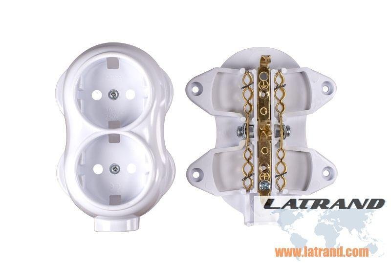 ATRA - Двоен контакт шуко 16А открит монтаж IP21 бял - 5222, АТРА