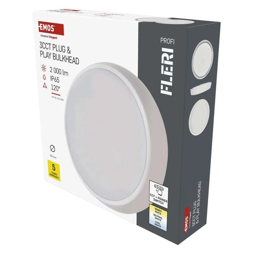 Плафон LED DN320 20W CCT 2000lm 120° 50000h IP65 FLERI EMOS, ZM3012