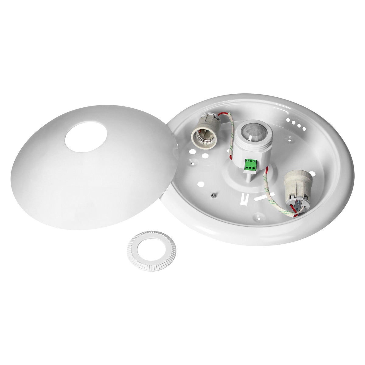Плафон Virone CL/2xE27R-2 със сензор за движение и светлина, 2x LED крушки E27 10W 4000K включени, поликарбонатен дифузер, Бял, 300x96,8 мм