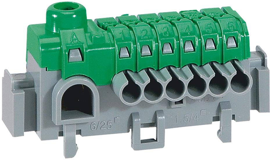 Клема изолирана ЗЕЛЕНА 1х25mm2 + 6х4mm2 90A Legrand, LEGRAND НИСКО НАПРЕЖЕНИЕ, 5050