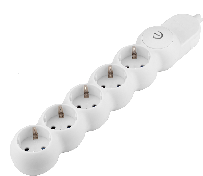 Разклонител с копче БЯЛ 5x2P+E без кабел Sicura Scame, SCAME, 161.5071