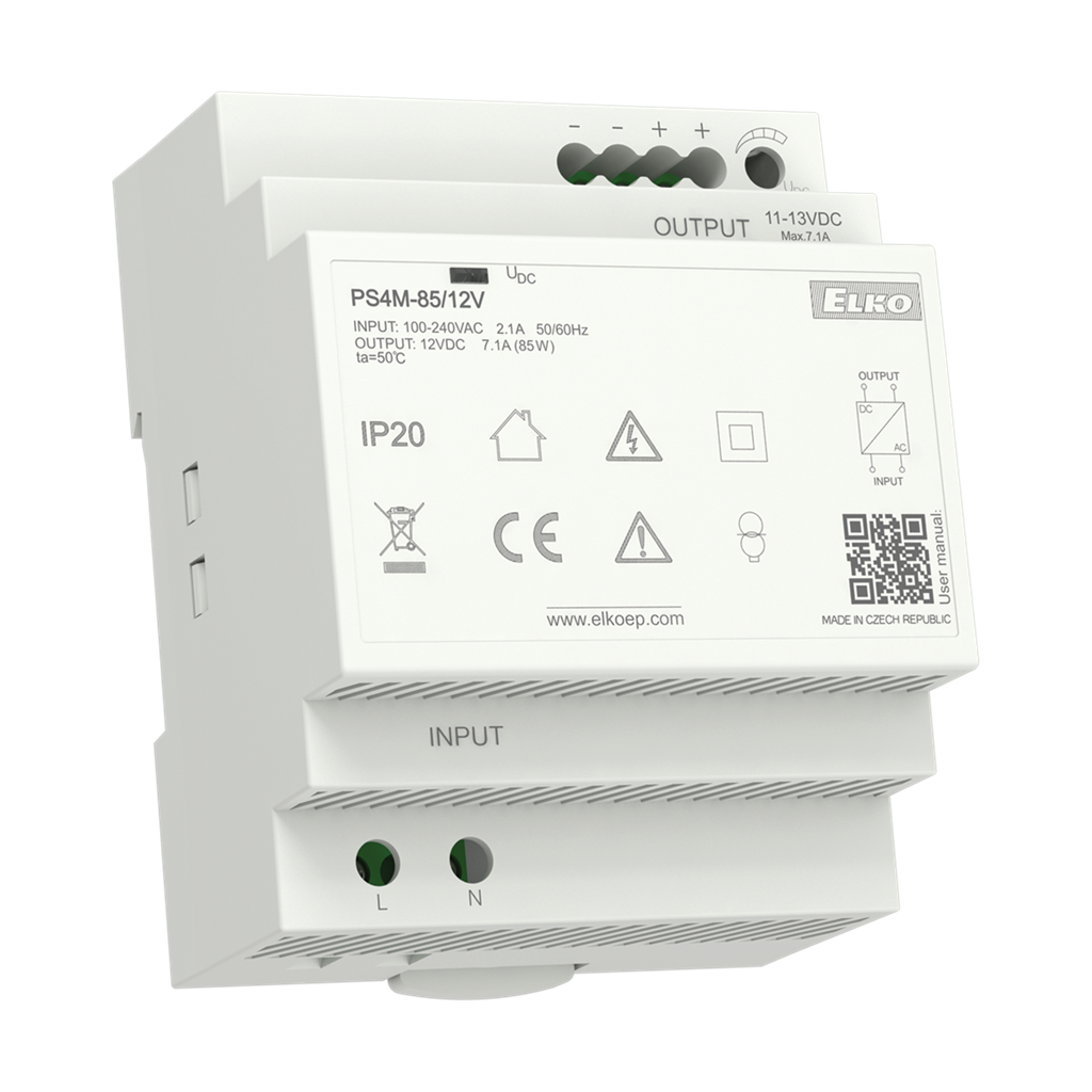 Захранващ блок 1P In:100...240Vac Out:12Vdc 7.1A, 4DIN, Elko EP, ELKO EP, PS4M-85/12V