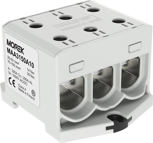 Тунелна клема СИВА 1P 320A с 6 отвора OTL150-3 3xAl/Cu 25-150mm² 1000V MOREK, MAA3150A10