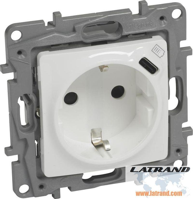 Контакт ШУКО 16A + USB тип C цвят Бял Niloe Legrand - 764535