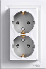Контакт шуко ДВОЕН 16A моноблок цвят Бял Asfora SE, SCHNEIDER ELECTRIC, EPH9900121